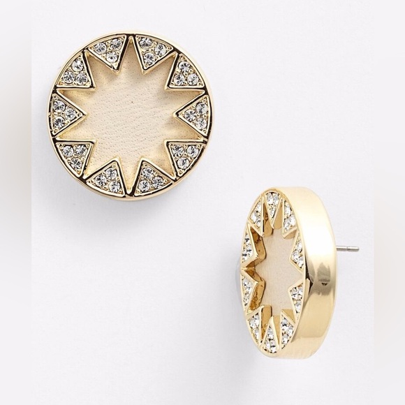 House of Harlow 1960 Jewelry - House of Harlow Sunburst Pave Earrings Leather